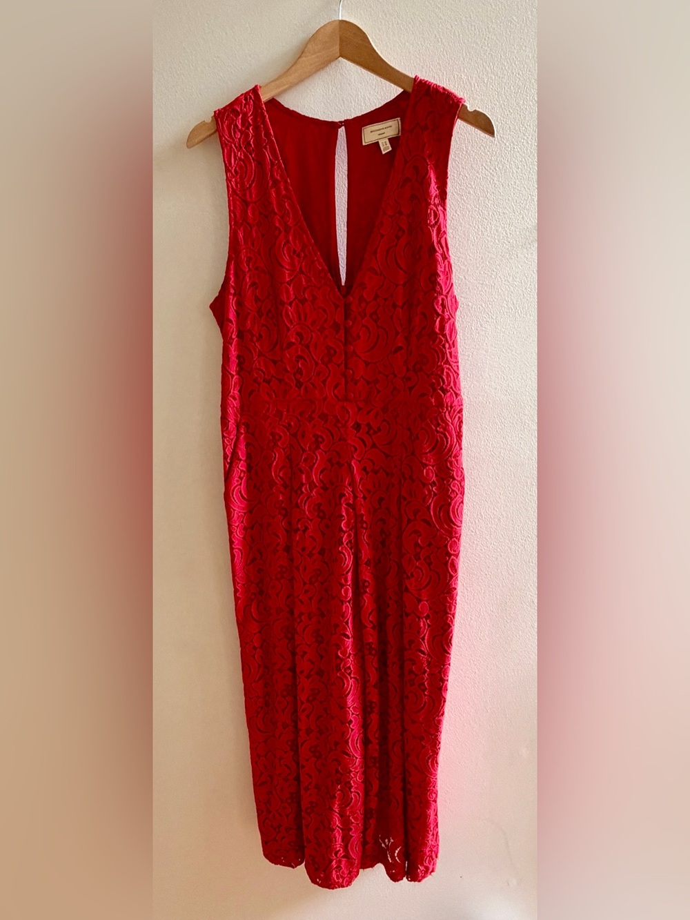 Moulinette Soeurs Red Lace Sleeveless V-Neck Midi Dress